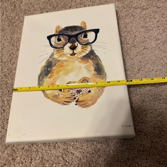 Deidre Wicks Hand Embellished Giclee Print of Squirrel holding Donut aprx 15x12 - Picture 3 of 6